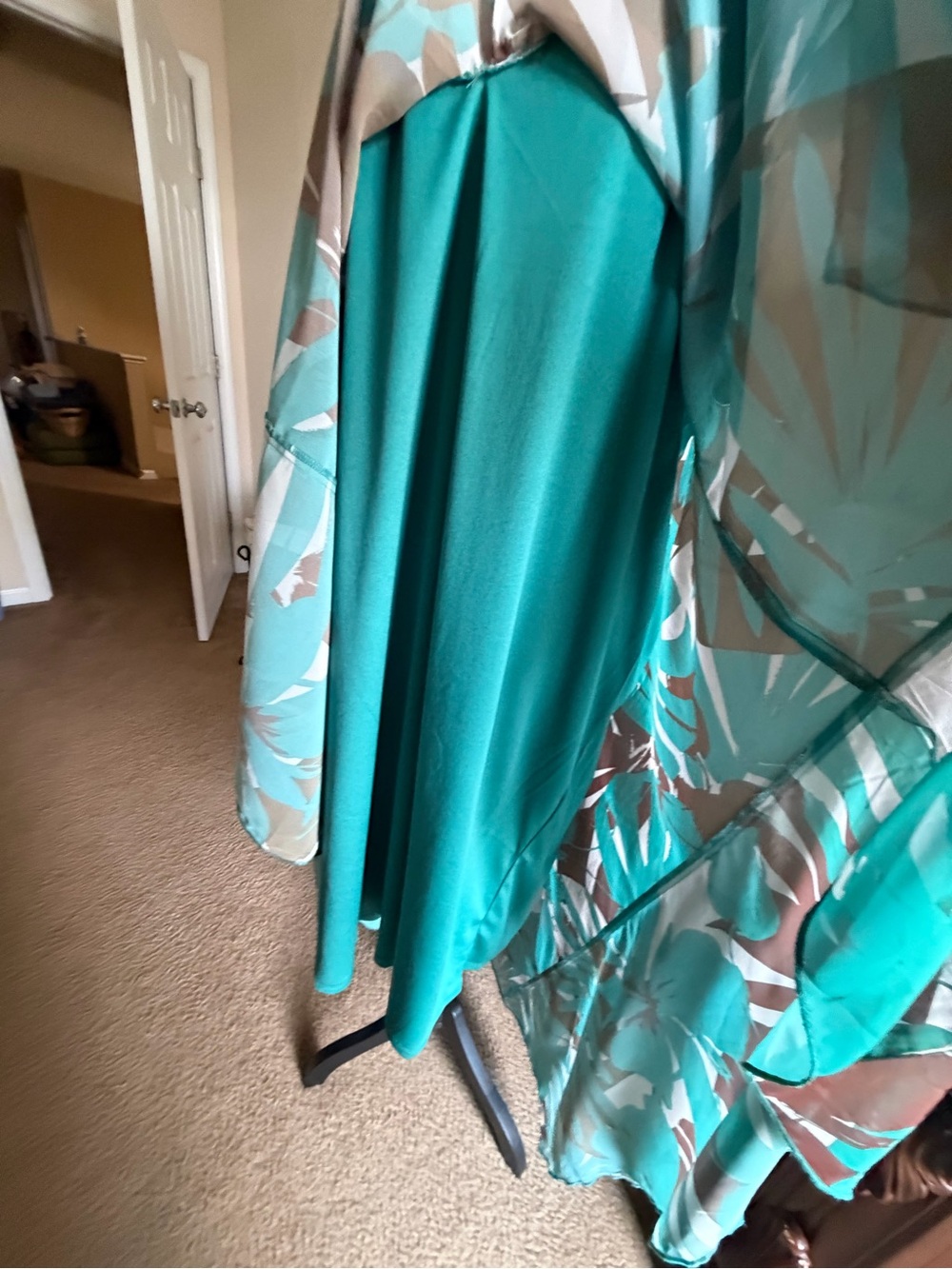 Flowy Teal Tropical Print Handkerchief Hem Dress - Picture 8 of 14